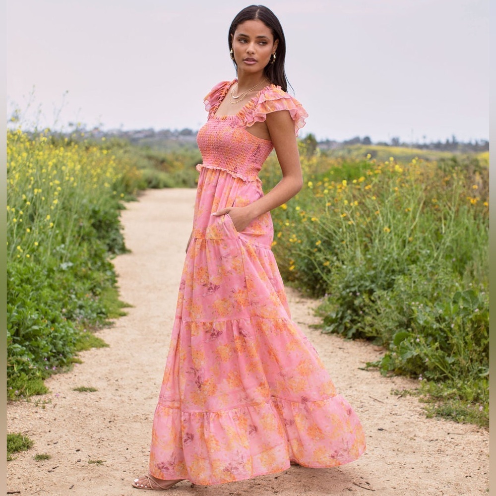 Pinkblush floral chiffon smocked top maxi dress nwot - Picture 2 of 8